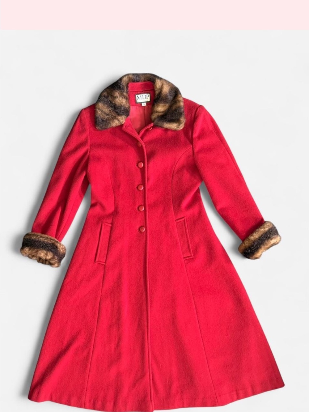 Vintage Mario de Pinto MDP Red Wool Princess Coat with Faux Fur Trim size S/M